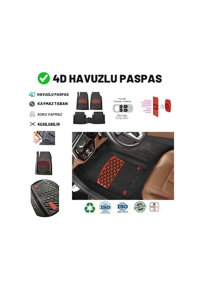 Mitsubishi Eclipse Cross 2022 Uyumlu 4 Cm Derin Havuzlu 5 Parça Set 3d Paspas Takımı Siyah - Kırmızı