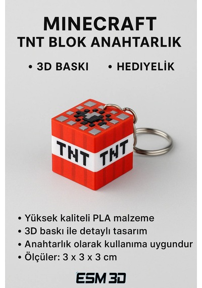 Minecraft Blok Anahtarlık 3d Baskı El Yapımı Hediyelik 10'lu Kırmızı