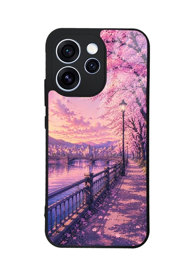 Oppo Reno 15 Pro Sakura Riverside Sunset Tasarımlı Glossy Telefon Kılıfı Mavi