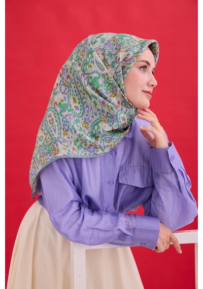Silk Home Twill İpek Eşarp 11478-37 Sisli Yeşil, Karolina Mavi, Eflatun, Soluk Vişne