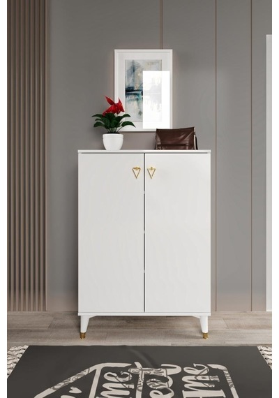 Simple Ayakkabılık Çok Amaçlı Dolap Mutfak Kiler Balkon Beyaz Gold Beyaz