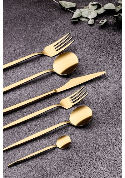 Weyne Mango Kitchen Victoria Gold Çelik Paslanmaz 6 Kişilik 36 Parça Çatal Kaşık Bıçak Takımı 18/10 304 Inox