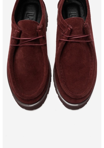Luvi Shoes Talıa Bordo Süet Hakiki Deri Bağcıklı Kadın Loafer Ayakkabı