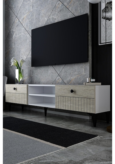180dhdtsr7bt İlay Lazer Desenli Raflı Tv Sehpası Beyaz-traverten