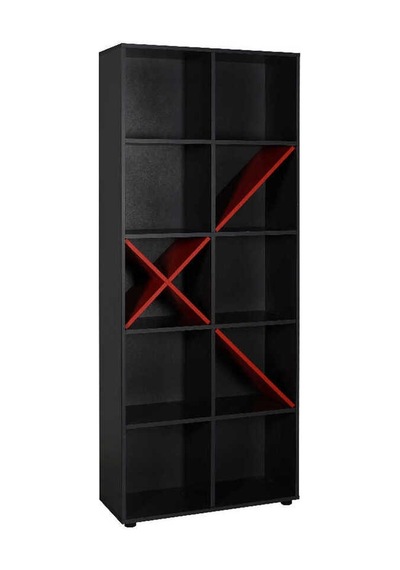 Gaming 10 Raflı Kitaplık - Antrasit-kırmızı 75x188x30 Cm Gxyxd
