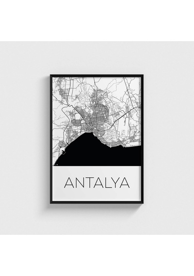 Antalya Şehir Haritası Tablo Çerçeveli Poster Duvar Dekorasyonu Siyah Çerçeveli Tablo Siyah Çerçeveli Tablo Dn11d166sıyah
