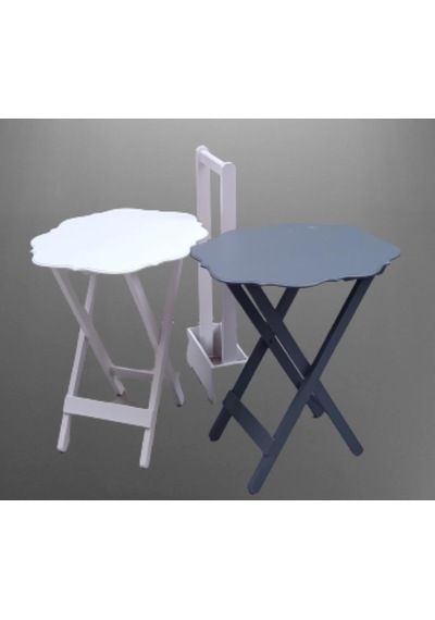 1448bng90082çanta Zigon Sehpa Yonca Model İkili Takım Ahşap Mdf Beyaz Gri Renk Uyum El Yapım