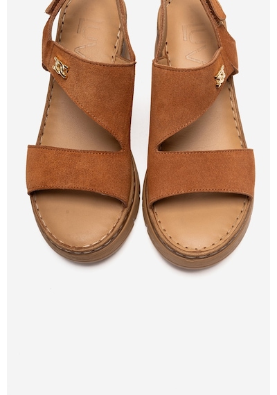 Luvishoes Sophıe Taba Süet Hakiki Deri Kadın Dolgu Topuklu Sandalet Taba