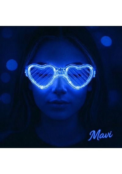 Mavi Led Işıklı Kalp Gözlük 3 Modlu Parti - Glow Gözlüğü 0 - 99
