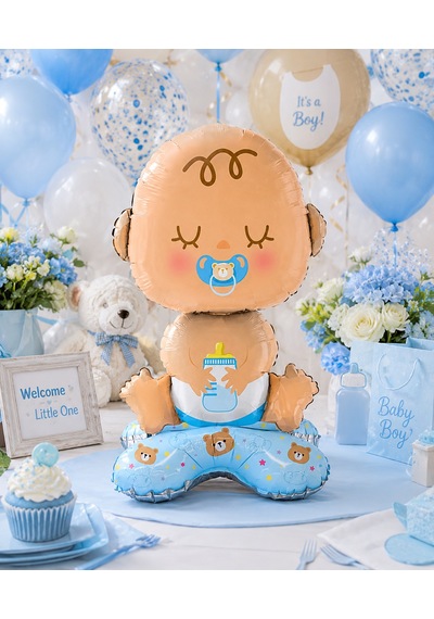Mavi Bebek Ayaklı Folyo Balon 63x34 Cm Baby Shower Cinsiyet Parti Süsü Çok Renkli