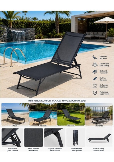 Reyo Bysay Katlanabilir Fileli Şezlong, Alüminyum Çerçeve, Antrasit, 54x180x35 Cm, Plaj Ve Havuz İçin Portatif Bah Diğer