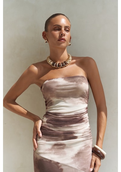 Mai Collection Mai Studios Co. Stracnaha Drape Detaylı Kahve Straplez Elbise Kahve