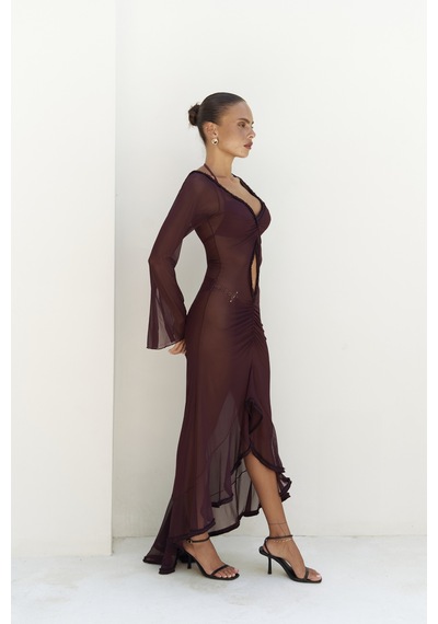Mai Collection Mai Studios Co. Alyona Dantel Detay Bordo Elbise Bordo