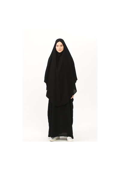 Altobeh Sultanbaş Nikaplı Çarşaf Cilbab Khimar Abaya Kolu Lastikli Hakim Yaka Peçeli Ferace Medine İpek Siyah S-m Siyah