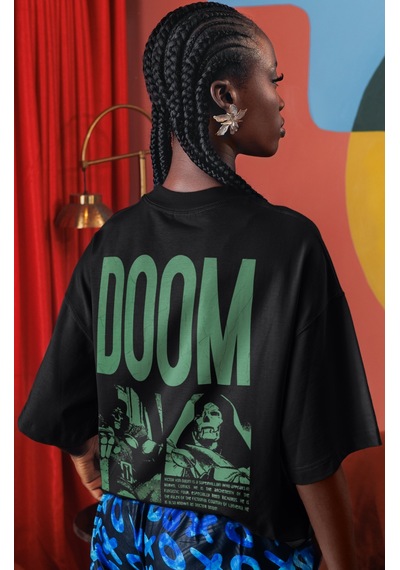 Doctor Doomsday Film Kahramanı Sırt Baskılı Unisex Oversize Tişör Siyah