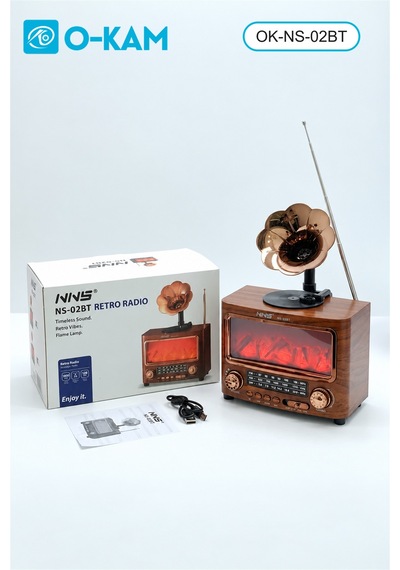 O-kam Ok-ns-02bt Gramofon Tasarımlı Şömine Efektli Retro Radyo