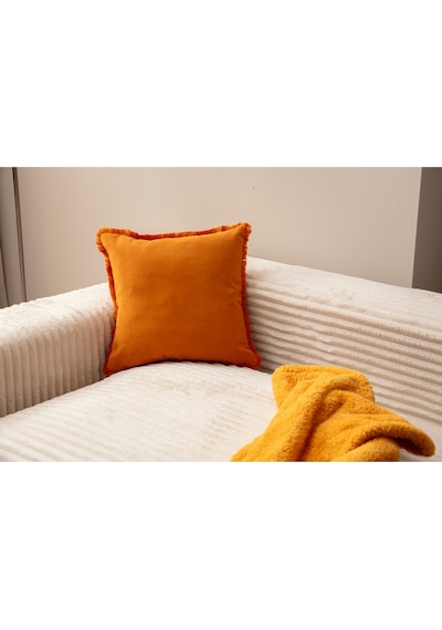 Swita Home Saçaklı Tek Renk 43x43 Kırlent Kılıfı Hardal