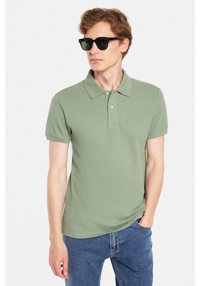 Tudors Erkek Slim Fit Dar Kesim %100 Pamuk Yeşil Polo Yaka Tişört-32800 Yeşil