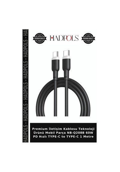 Premium İletişim Kablosu Teknoloji Ürünü Mobil Parça Nb-q208b 60w Pd Hızlı Type-c To Type-c 1 Metre