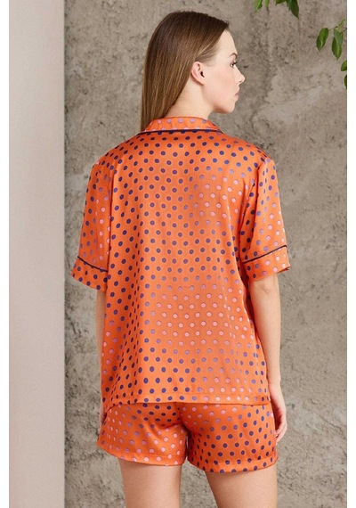 Pierre Cardin 1225 Kadın Empirme Saten 3'lü Şort Takım-sunset Turuncu