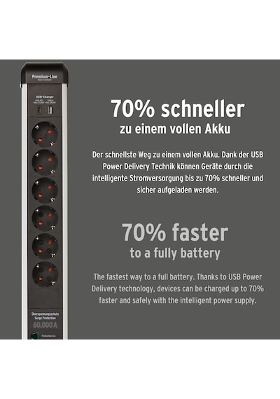 Brennenstuhl Premium-protect-line 6'lı Grup Priz, Usb Power Delivery Tip C Ve Aşırı Gerilim Korumalı Şalterli Çoklu Priz, Usb Power Delivery Tip C Ve Usb 3.0 A, Almanya'da Üretilmiştir