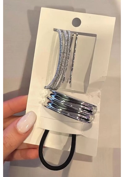 Caş Dekorasyon Gümüş Renk Metal Lastik Toka Ve Tel Toka Set Gümüş