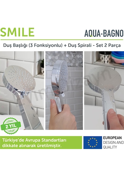 Aqua Bagno Smıle El Duşu - Duş Spirali Hortumu Set 2 Parça Krom