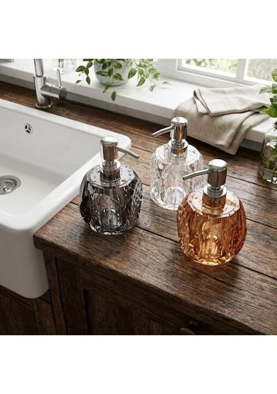 Adet Akrilik Sıvı Sabunluk 210 Ml - 3 Farklı Renkli Kırılmaz Şeffaf Banyo Ve Mutfak Düzenleyici Şık Losyon Ve S Diğer