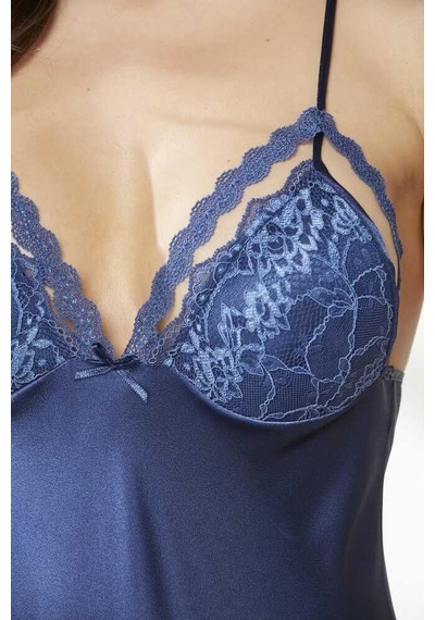 Pierre Cardin Siyah Sütyen Kaplı Sabahlık Gecelik Set 4250 Laci Lacivert