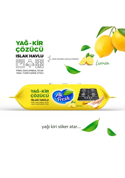 Ak Fresh Yağ-Kir Çözücü Islak Havlu Yağlı Yüzeylerde Etkili 85 Adet