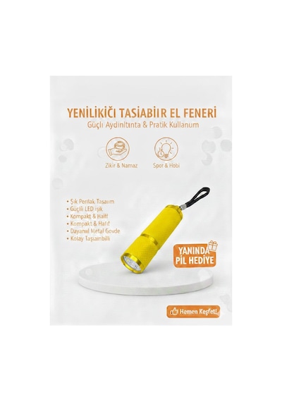 Mini Led El Feneri Anahtarlık Taşınabilir, Güçlü Işık, Kamp & Acil Durum Feneri Sarı