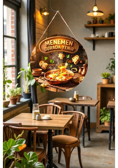 Menemen Görselli Yuvarlak Kapı Duvar Tablosu, Kahvaltı Salonu, Cafe Ve Restoran İçin Mutfak Dekoru