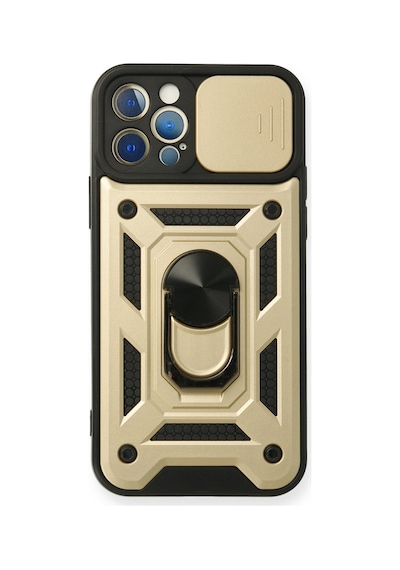 Apple iPhone Uyumlu,  12 Pro Kılıf Pars Lens Yüzüklü Silikon - Gold