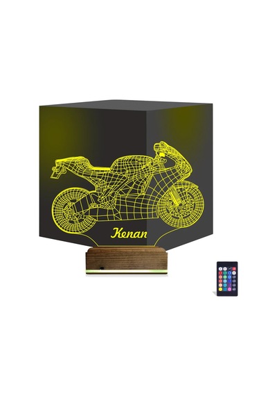 Luvivia Motosiklet Yarış Motoru Kişiye Özel 3d Lamba - Masa Gece Lambası V3 Şeffaf