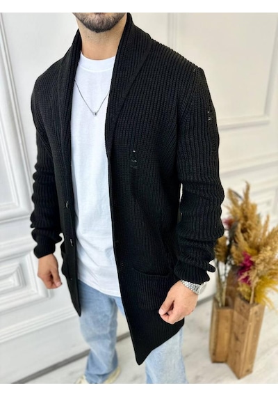 Elku Moda Hırka Örgülü Şal Yaka Cepli Lazer Kesim Yırtık Detaylı Tüylenmez Örgü Triko Hırka Siyah Elku Moda Hırka Örgülü Şal Yaka Cepli Lazer Kesim Yırtık Detaylı Tüylenmez Örgü Triko Hırka Siyah