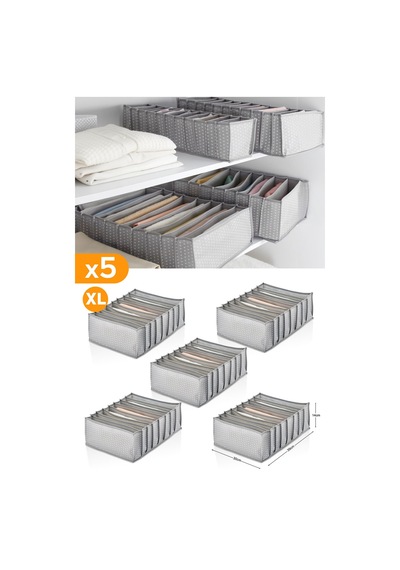 5 Adet 8 Gözlü Gri Benekli Çekmece İçi Düzenleyici Organizer Xlarge Kumaş Gri Diğer