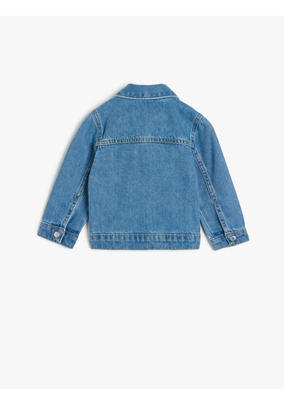 Koton Pamuklu Uzun Kollu Cep Detaylı Düğmeli Denim Ceket Açık İndigo 5smb60001td