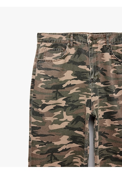 Koton Rahat Kalıp Pamuklu Cepli Kamuflaj Desenli Baggy Jean Pantolon Kahverengi Desenli 7wam40276nd