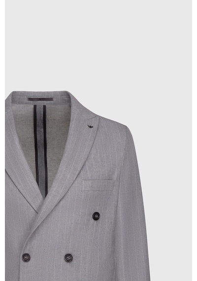 AC&Co / Altınyıldız Classics  Erkek Grı Yünlü Slim Fit Dar Kesim Kırlangıç Yaka Çizgili Torba Cepli Ceket Gri