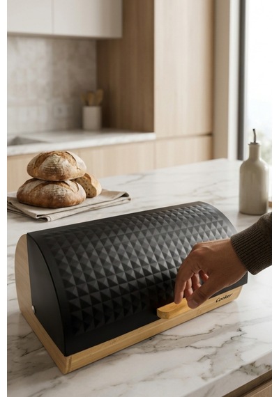 Cooker Lunora Metal Kapaklı Bambu Ekmek Kutusu Ckr4539 Siyah