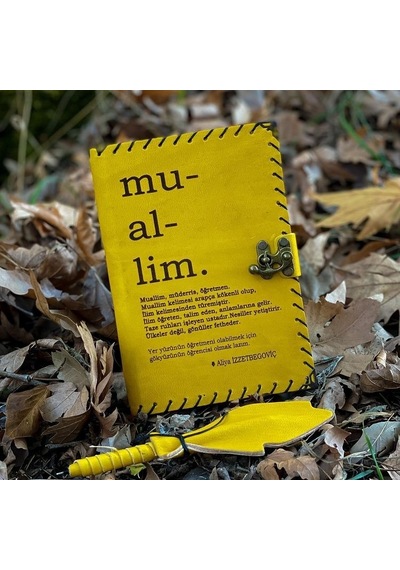 Öğretmene Muallime Deri Defter Sarı