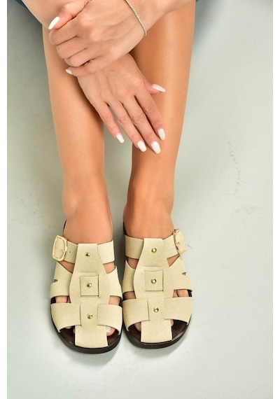 Fox Shoes U458334202 Bej Süet Önü Kapalı Kadın Terlik Bej-süet