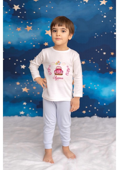 Pia Baby İsimli Kız Çocuk Pijama Takımı %100 Pamuk Penye İsme Özel Baskılı Kişiselleştirilebilir Pijama Seti 20214m14pi Krem