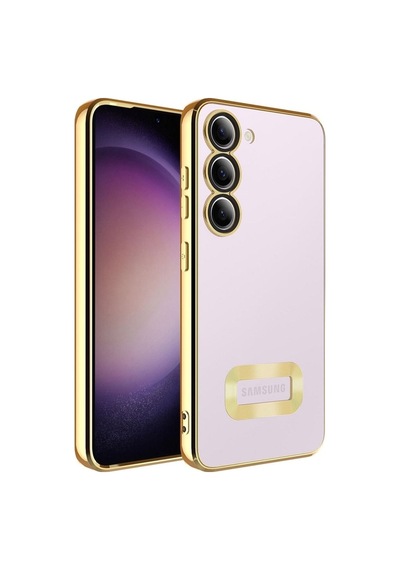 Galaxy S23 Plus Kılıf Kamera Korumalı Logo Gösteren Zore Omega Kapak Gold