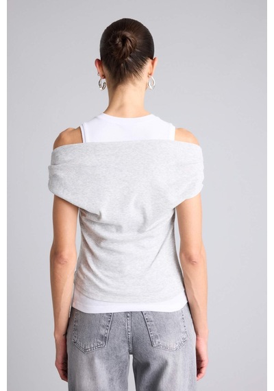 Defacto Slim Fit Çift Katmanlı Ribana Gri Kadın T-shirt G9546ax/gr210