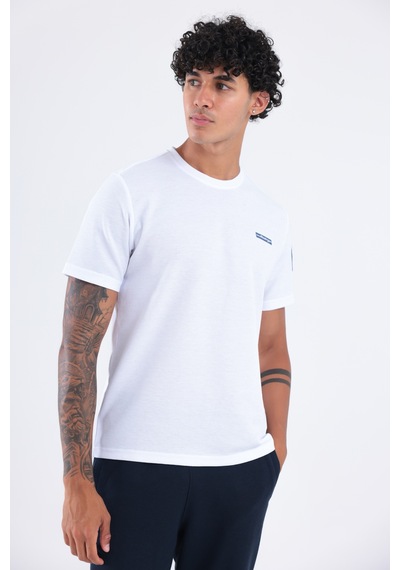 Rowinger Waffle Örgü Dokulu Göğüs Logolu Kolda Mini Cep Detaylı Bisiklet Yaka Erkek Spor T-shirt Beyaz