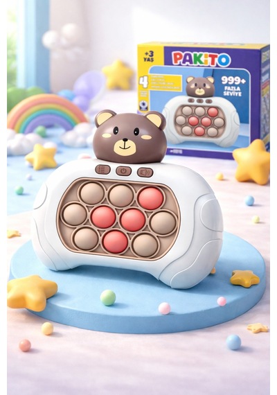 Ayıcıklı Işıklı Ve Sesli Pilli Popit Eğitici Oyuncak Sevimli Push Pop Konsol 4 Farklı Oyun Modu