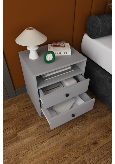 Modern 2 Çekmeceli Komodin Şifonyer %100 Mdf Çok Amaçlı Organizer Kmd04 Kül Gri