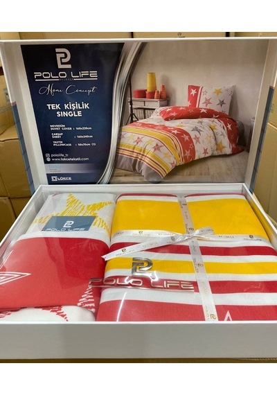 Polo Life Lüks Tek Kişilik Nevresim Takımı- GS Sarı Kırmızı