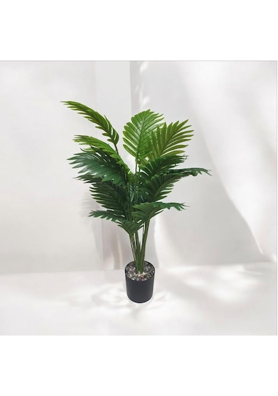 Yapay Ağaç Salon Bitkisi Areka Palmiye Krem Saksıda 80cm 18 Yaprak Plastik Yeşil